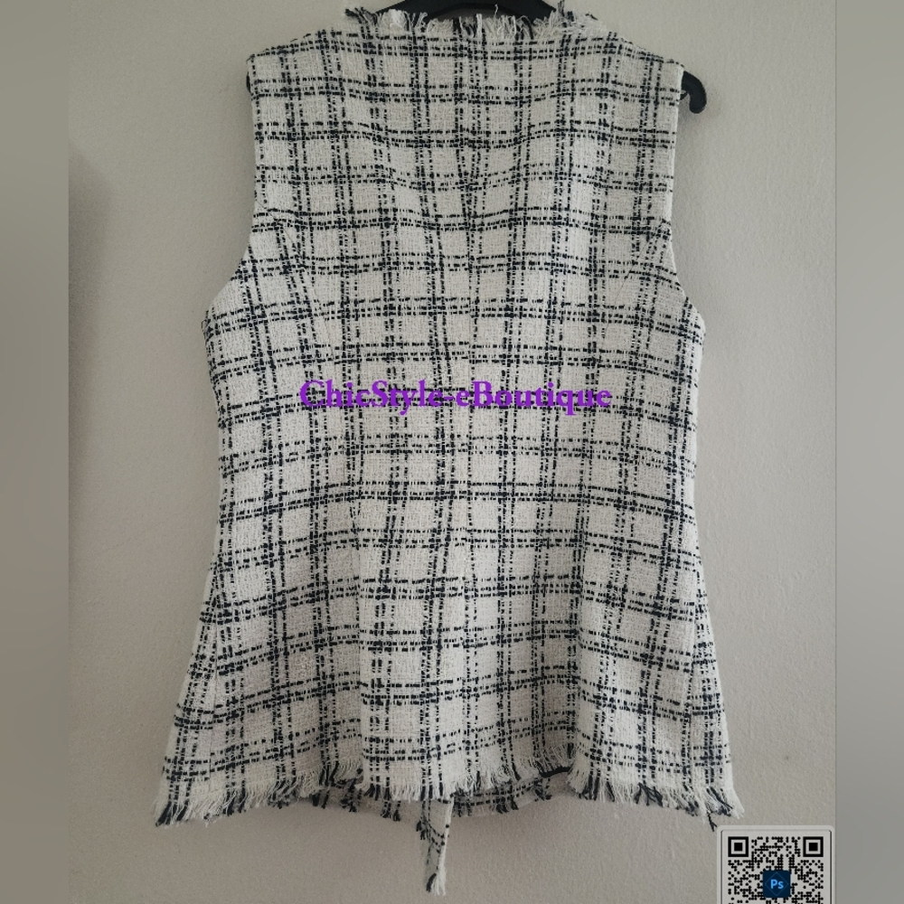 ZARA Textured Plaid Waistcoat Vest Ecru/black BNWT. - Picture 3 of 16